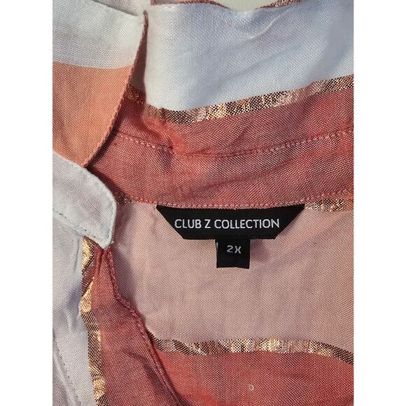 Club z collection pink metallic roll tab long sleeve lightweight button up 2X - Picture 5 of 8
